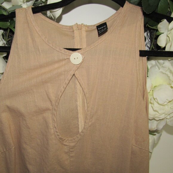 Maxi Linen Keyhole Tan Dress - Picture 2 of 7